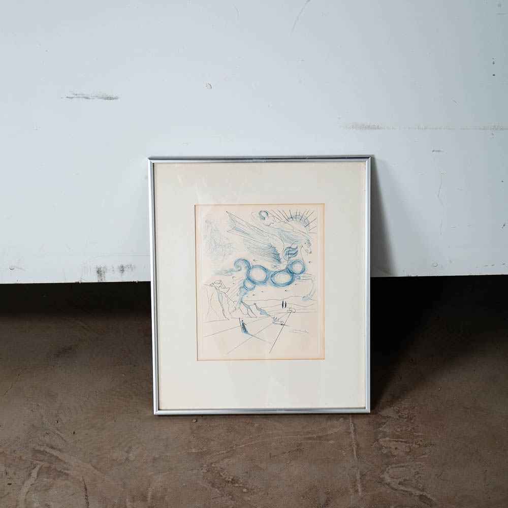 Mid Century Modern Original Art Plate Salvador Dali Signed Pegasus Flight Angel - Image 5