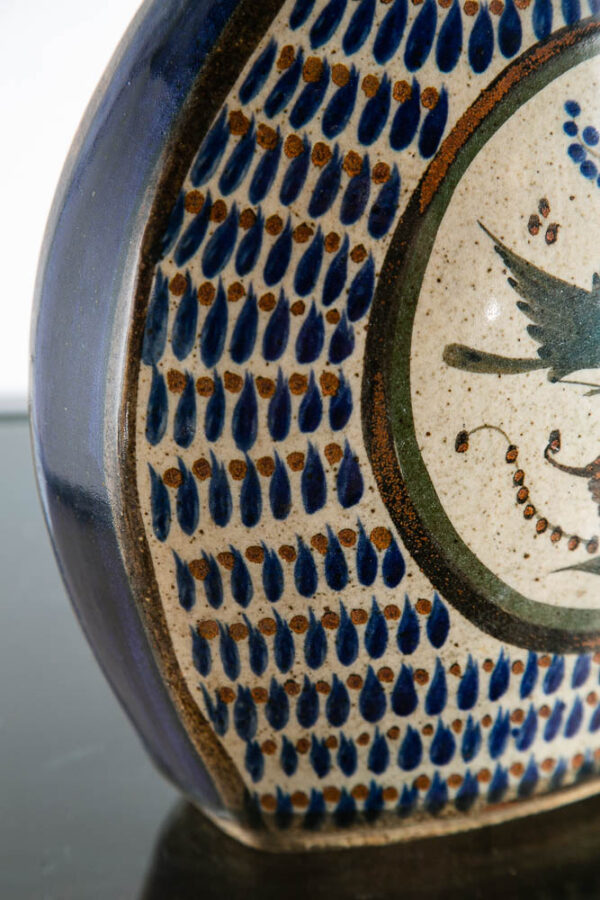 Mid Century Modern Pottery Vase Studio Salvador Carmona Blue White Black Bird - Image 9