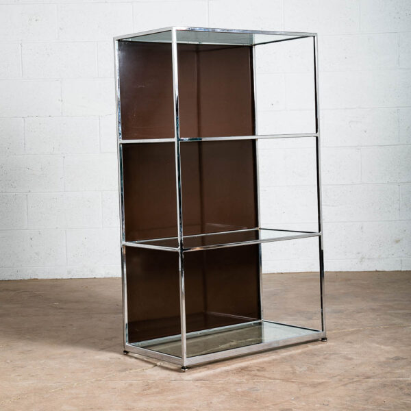 Mid Century Modern Bookshelf Book Shelf Shelving Chrome Etegere Display Glass - Image 2