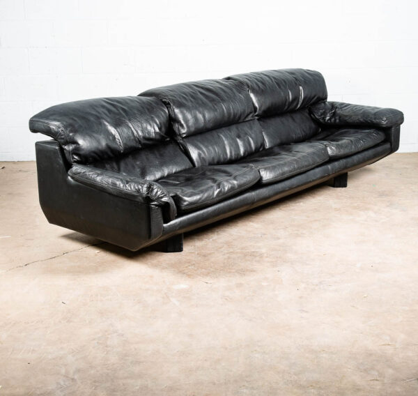 Mid Century Post Modern Leather Sofa Couch 3 Seater Marco Zani Italy Black 80s - Image 7