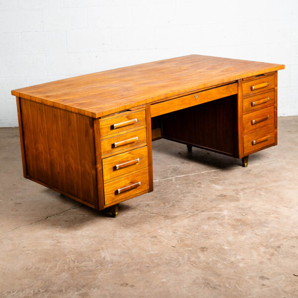 Mid Century Danish Modern Desk Executive Walnut 9 Drawer Locking Wood Alma Mcm