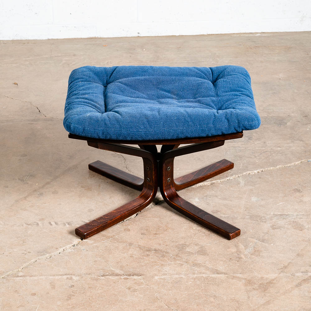 Mid Century Danish Modern Ottoman Stool Blue Rosewood Falcon Sigurd Resell Seat - Image 2
