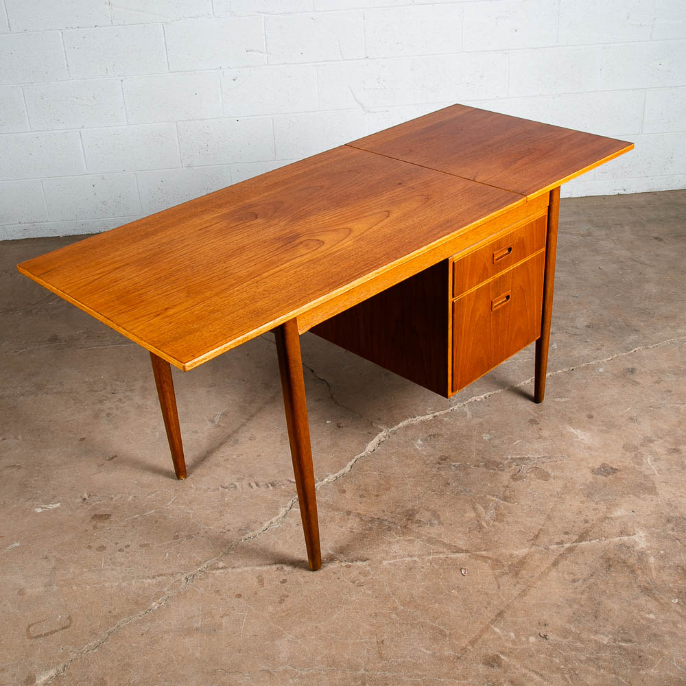 Mid Century Danish Modern Desk Drop Leaf Sliding Drawers Arne Vodder File Office - Image 7
