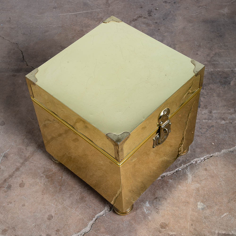 Mid Century Modern End Table Brass Sarreid Style Cube Vintage Square Side Gold - Image 8