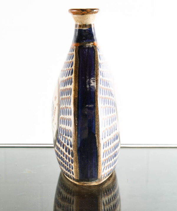 Mid Century Modern Pottery Vase Studio Salvador Carmona Blue White Black Bird - Image 6