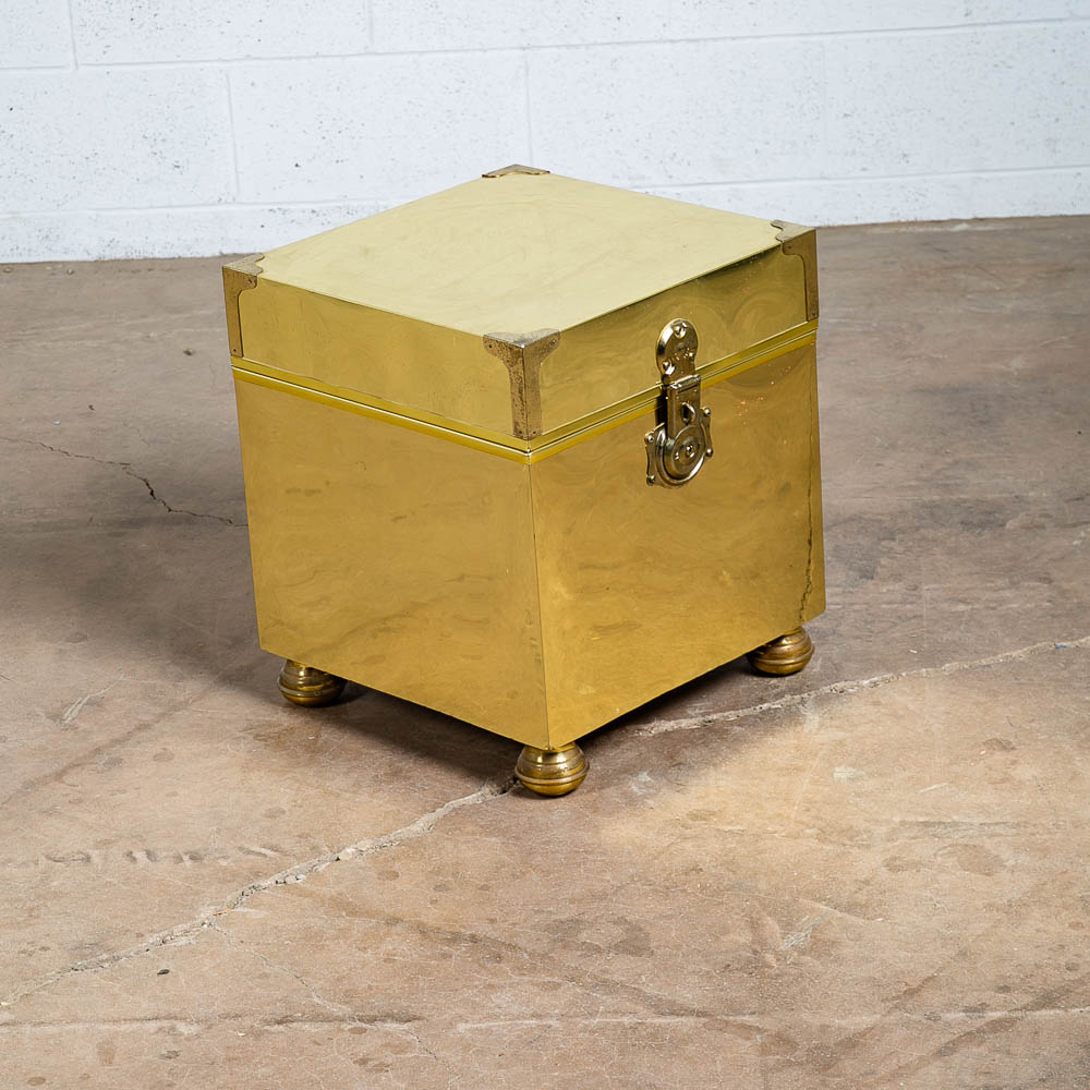 Mid Century Modern End Table Brass Sarreid Style Cube Vintage Square Side Gold