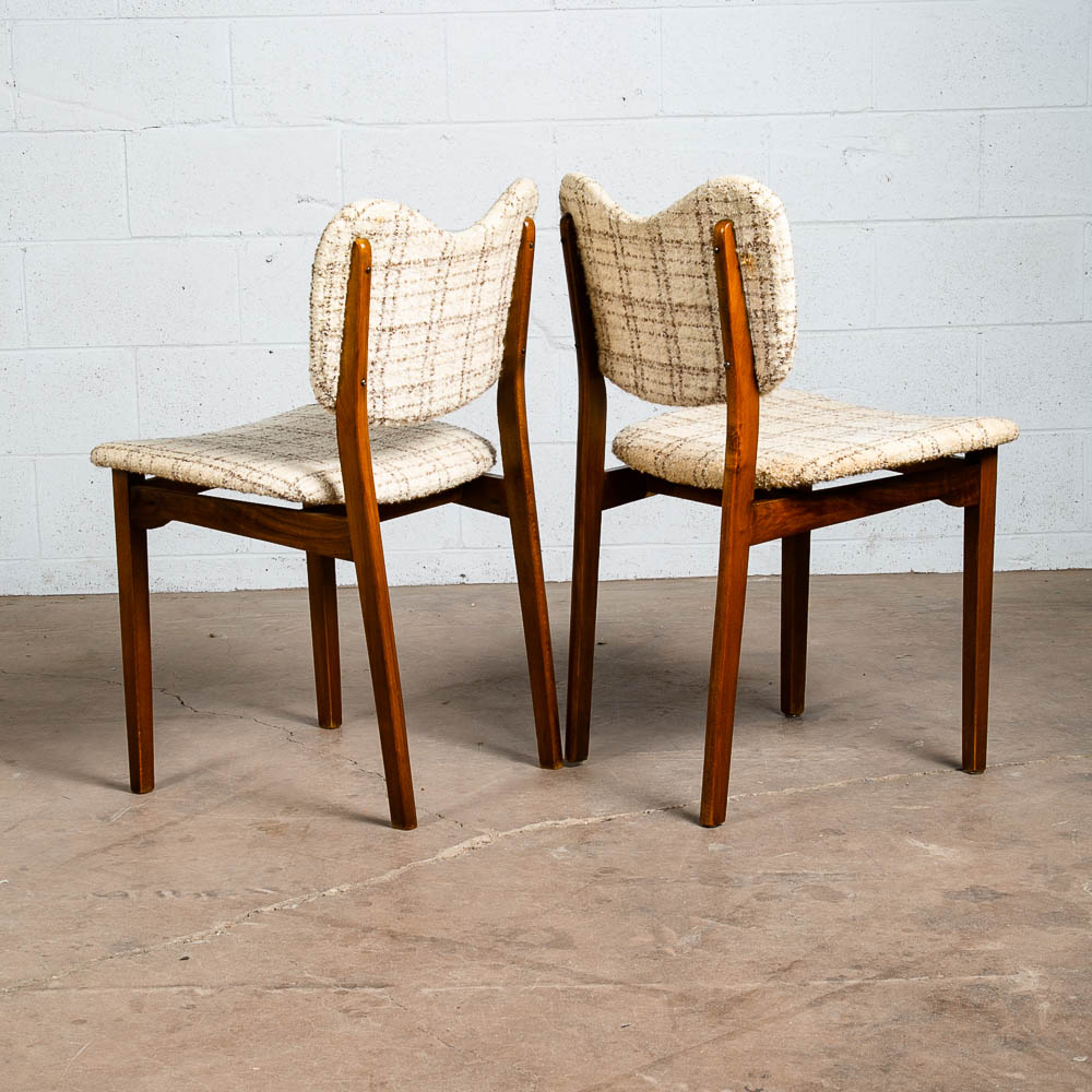 Mid Century Danish Modern Dining Chairs Set 4 Cream Off White Fabric Wool Tweed - Image 5