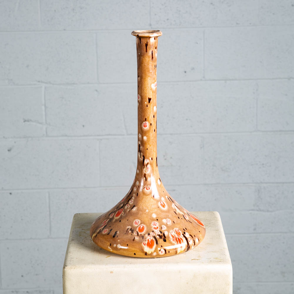 Mid Century Modern Art Pottery Vase Studio Ceramic Signed Alma 1968 Grey Orange