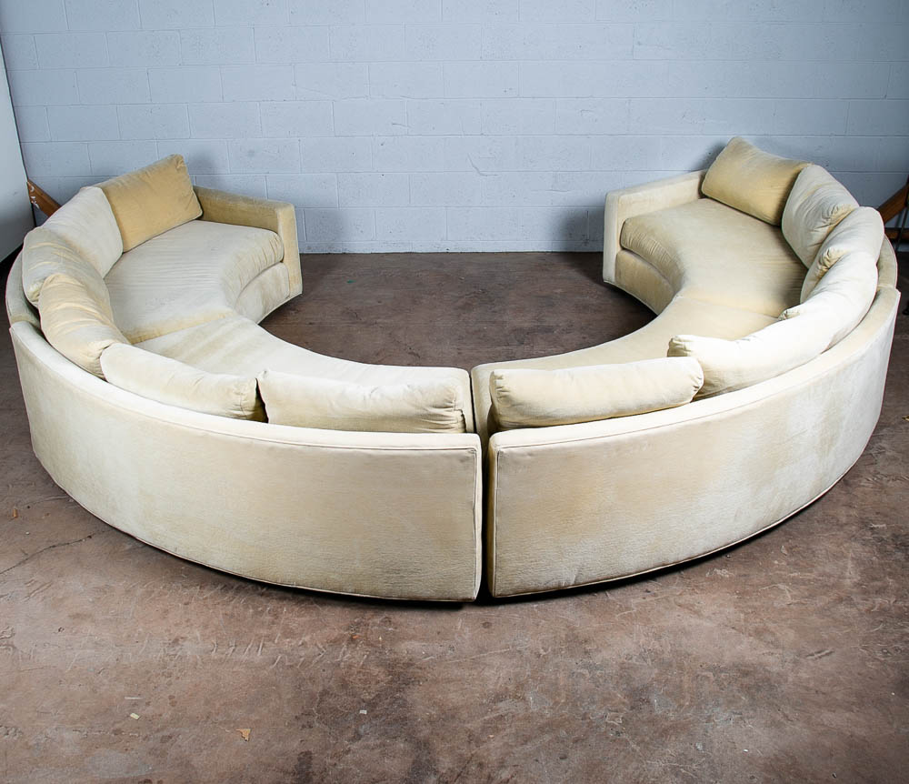 Mid Century Modern Sectional Sofa Couch Milo Baughman White Round Circular 4 pc - Image 2