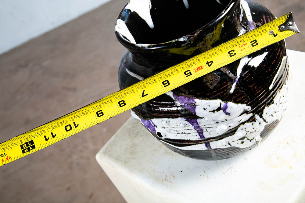 Mid Century Modern Vase Pot Studio Ceramic Bowl Signed Lester White Black Purple - Image 8