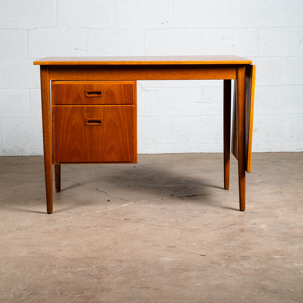 Mid Century Danish Modern Desk Drop Leaf Sliding Drawers Arne Vodder File Office - Image 3