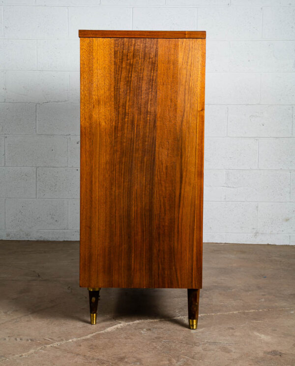 Mid Century Modern Dresser Highboy 5 Drawer Walnut Kent Coffey High Brass Trim - Image 6