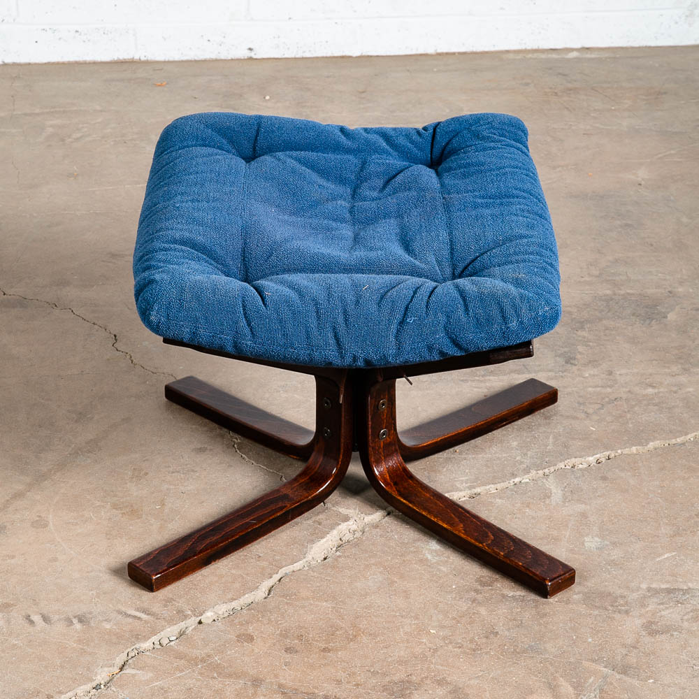 Mid Century Danish Modern Ottoman Stool Blue Rosewood Falcon Sigurd Resell Seat - Image 3