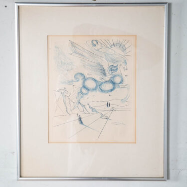 Mid Century Modern Original Art Plate Salvador Dali Signed Pegasus Flight Angel