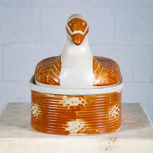 Mid Century Modern Casserole Platter Stoneware Art Pot Brown Tan Bird Mcm Tribal - Image 5