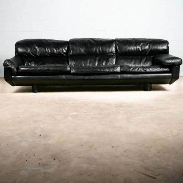Mid Century Post Modern Leather Sofa Couch 3 Seater Marco Zani Italy Black 80s - Image 2