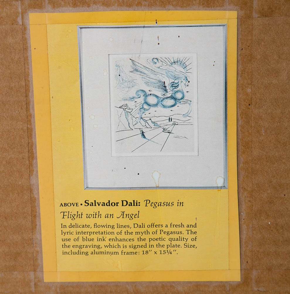 Mid Century Modern Original Art Plate Salvador Dali Signed Pegasus Flight Angel - Image 3