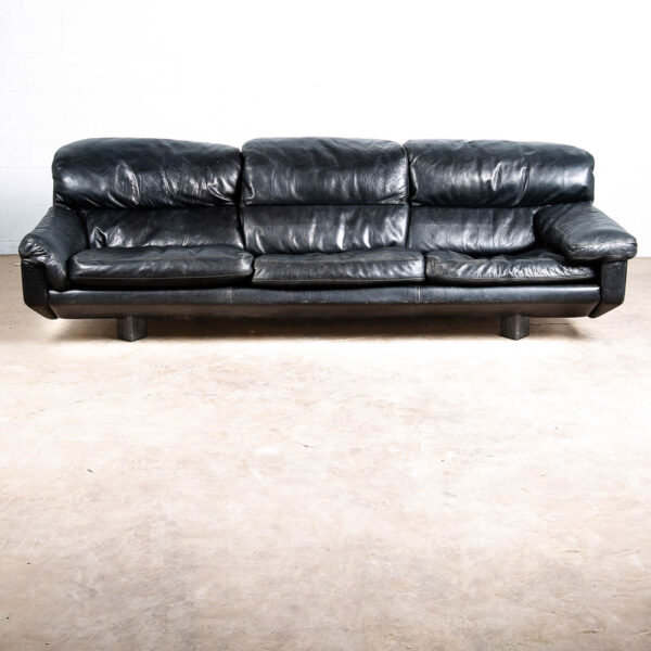 Mid Century Post Modern Leather Sofa Couch 3 Seater Marco Zani Italy Black 80s - Image 6