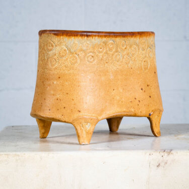 Mid Century Modern Studio Pottery Planter Ceramic Art Pot Brown Tan Texture Mcm