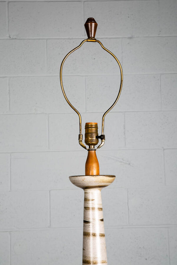 Mid Century Modern Table Lamp Ceramic Walnut Large Art White Brown Textured - Image 9