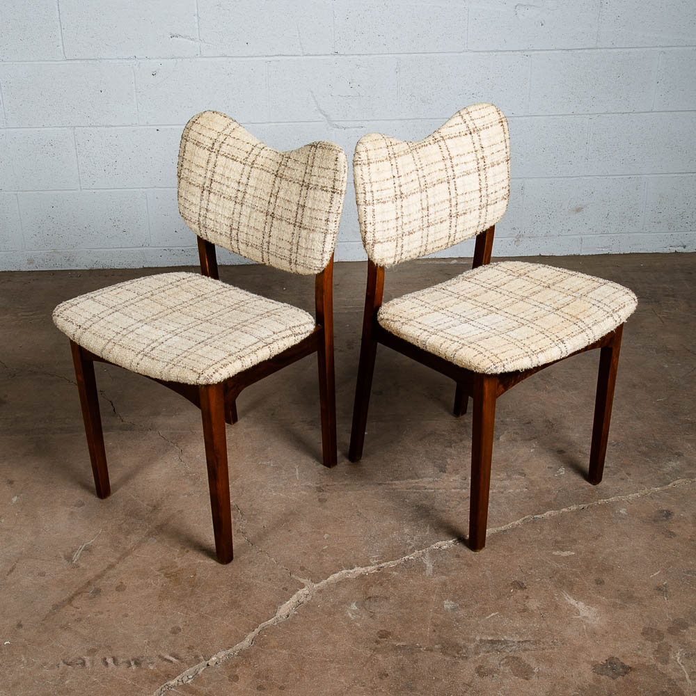 Mid Century Danish Modern Dining Chairs Set 4 Cream Off White Fabric Wool Tweed - Image 3