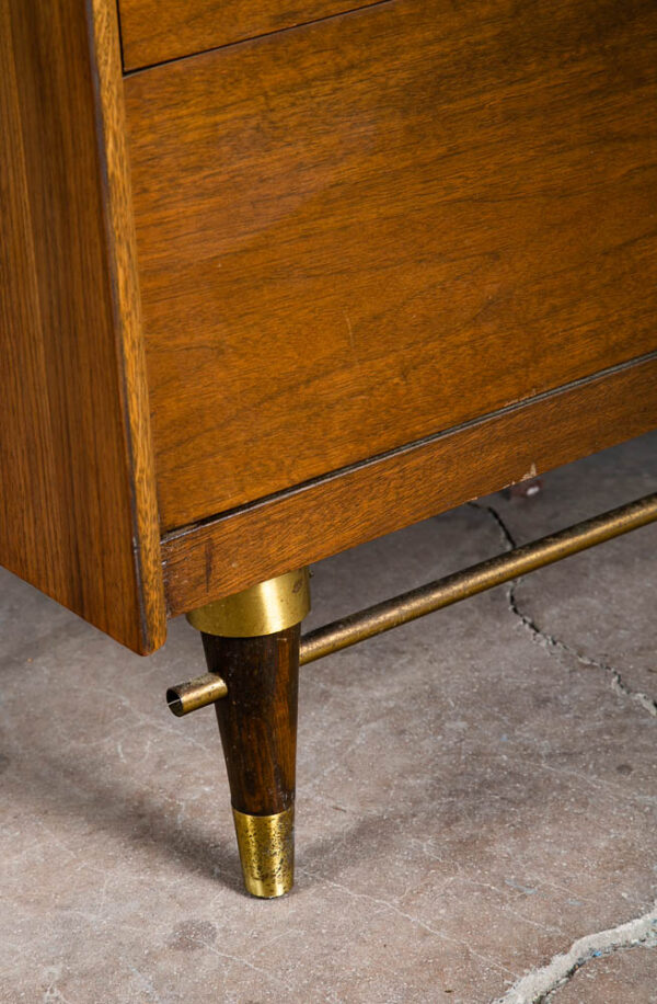 Mid Century Modern Dresser Highboy 5 Drawer Walnut Kent Coffey High Brass Trim - Image 7