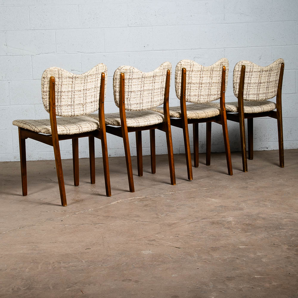 Mid Century Danish Modern Dining Chairs Set 4 Cream Off White Fabric Wool Tweed - Image 2