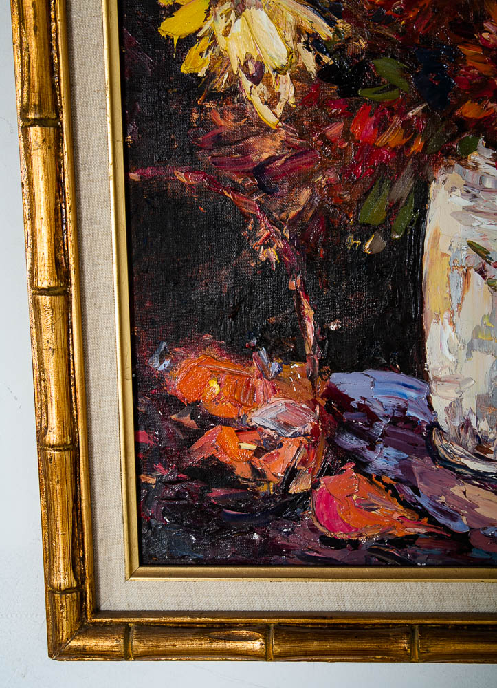 Mid Century Modern Painting Original Oil Art Flowers Floral Colorful Red Yellow - Image 5
