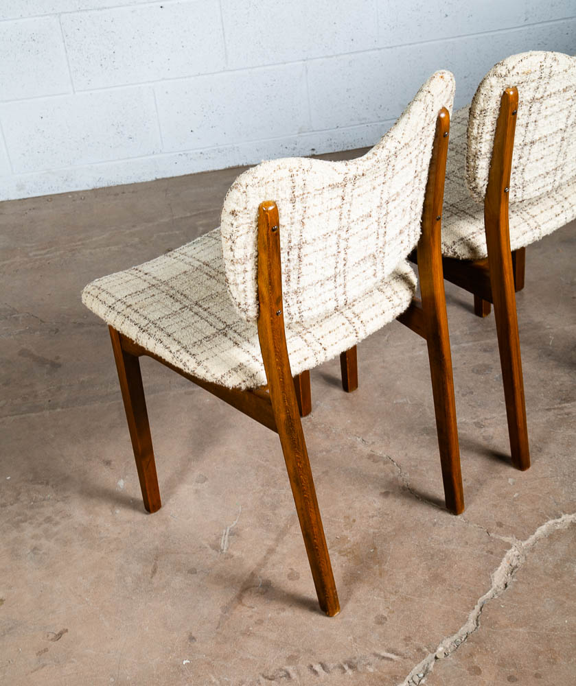 Mid Century Danish Modern Dining Chairs Set 4 Cream Off White Fabric Wool Tweed - Image 8