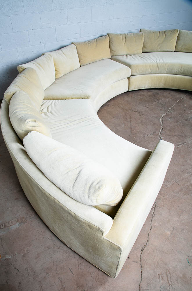 Mid Century Modern Sectional Sofa Couch Milo Baughman White Round Circular 4 pc - Image 5