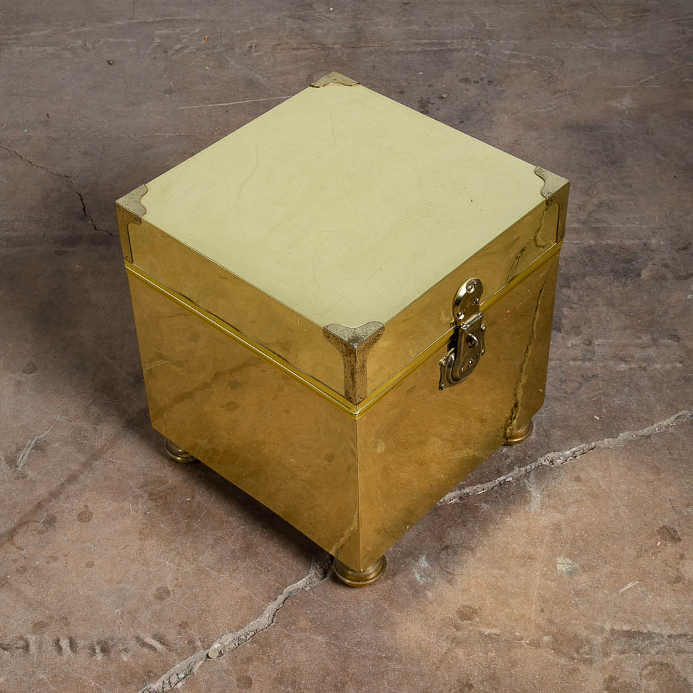 Mid Century Modern End Table Brass Sarreid Style Cube Vintage Square Side Gold - Image 2