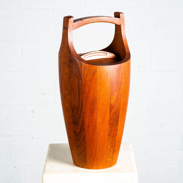 Mid Century Danish Modern Ice Bucket Dansk IHQ Jens Quistgaard Teak Orange Liner - Image 3