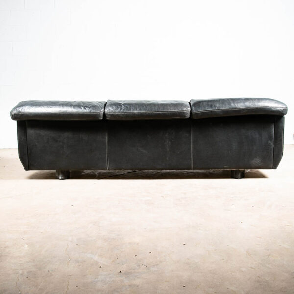 Mid Century Post Modern Leather Sofa Couch 3 Seater Marco Zani Italy Black 80s - Image 4