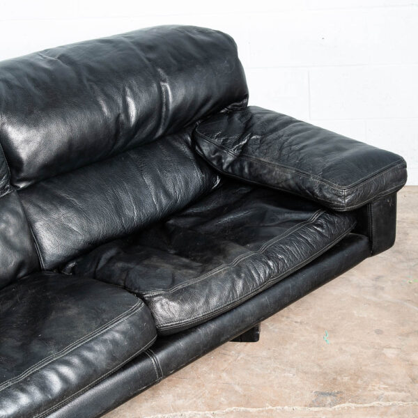 Mid Century Post Modern Leather Sofa Couch 3 Seater Marco Zani Italy Black 80s - Image 11