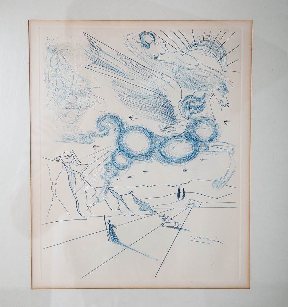 Mid Century Modern Original Art Plate Salvador Dali Signed Pegasus Flight Angel - Image 7