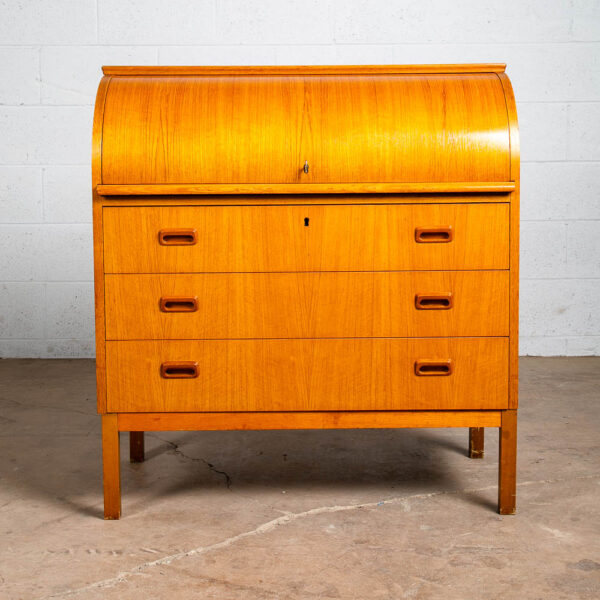 Mid Century Danish Modern Desk Rolltop Secretary Teak Wood Denmark Vintage Legs - Image 3