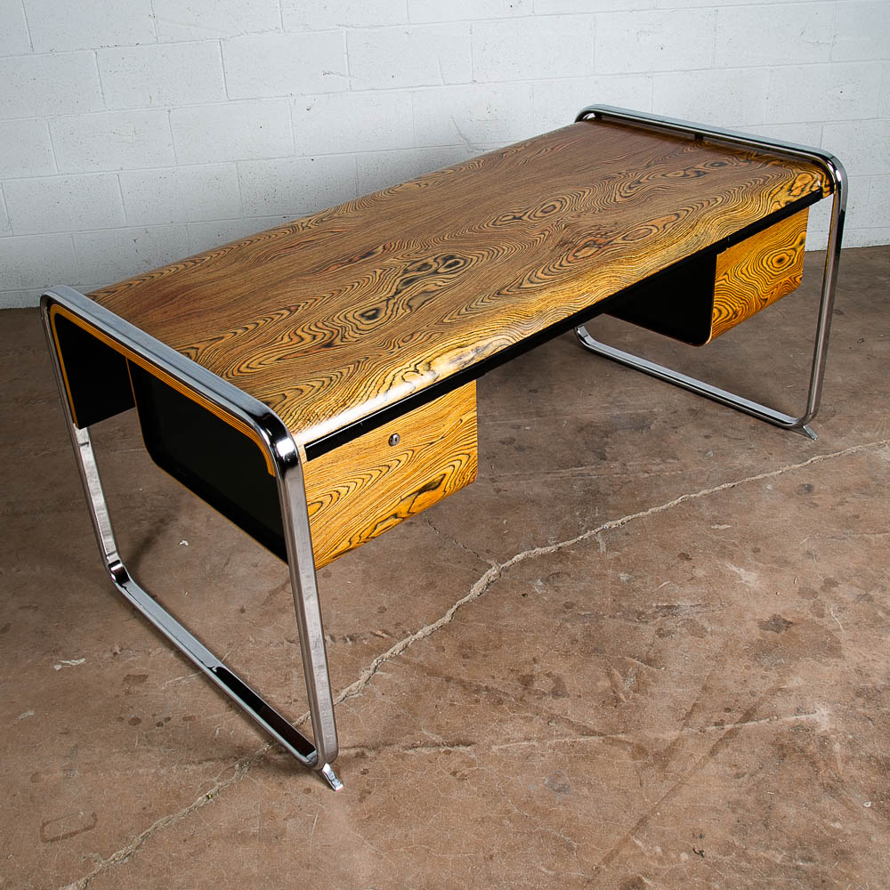 Mid Century Modern Desk Executive Peter Protzman Herman Miller Zebrawood Chrome
