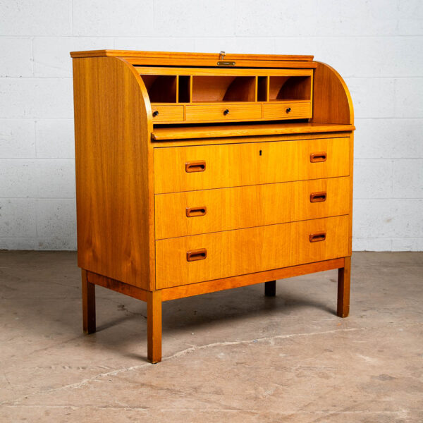Mid Century Danish Modern Desk Rolltop Secretary Teak Wood Denmark Vintage Legs - Image 2