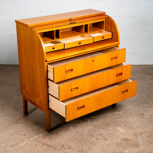 Mid Century Danish Modern Desk Rolltop Secretary Teak Wood Denmark Vintage Legs - Image 7