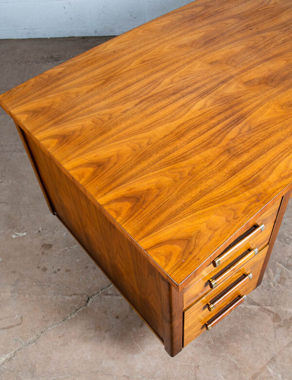 Mid Century Danish Modern Desk Executive Walnut 9 Drawer Locking Wood Alma Mcm - Image 11