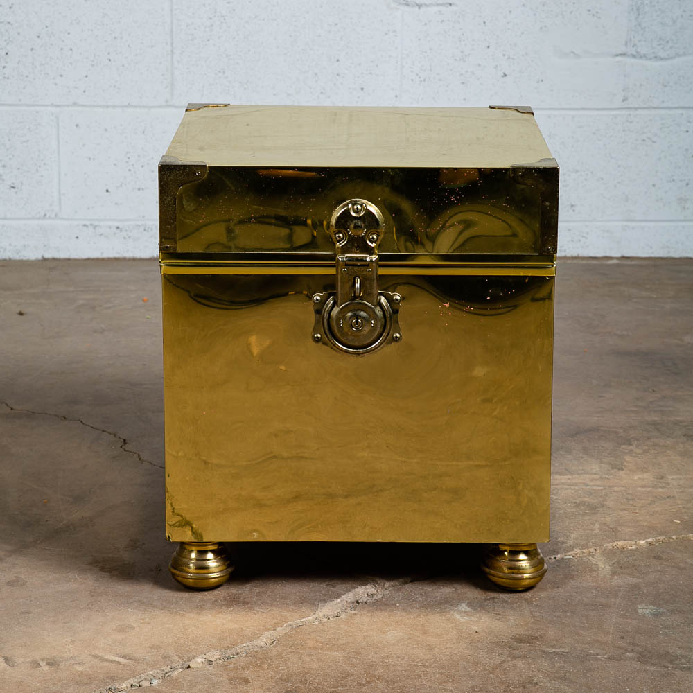 Mid Century Modern End Table Brass Sarreid Style Cube Vintage Square Side Gold - Image 10