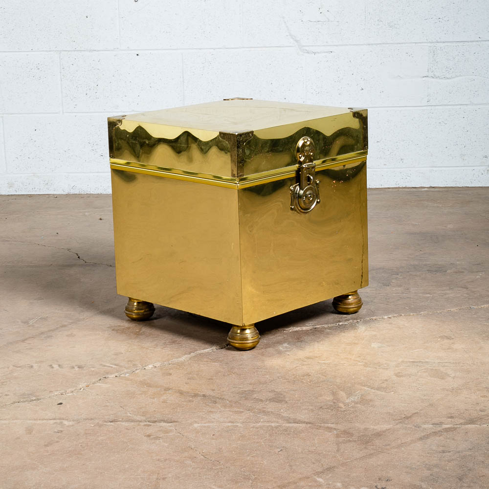 Mid Century Modern End Table Brass Sarreid Style Cube Vintage Square Side Gold - Image 9
