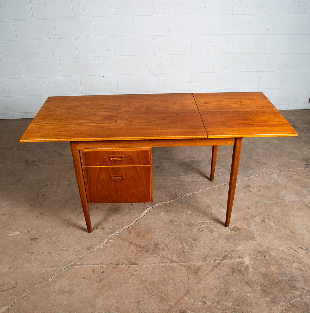 Mid Century Danish Modern Desk Drop Leaf Sliding Drawers Arne Vodder File Office - Image 10