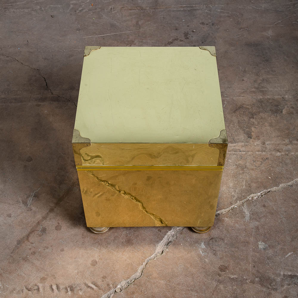 Mid Century Modern End Table Brass Sarreid Style Cube Vintage Square Side Gold - Image 3