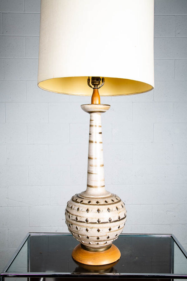 Mid Century Modern Table Lamp Ceramic Walnut Large Art White Brown Textured - Image 10