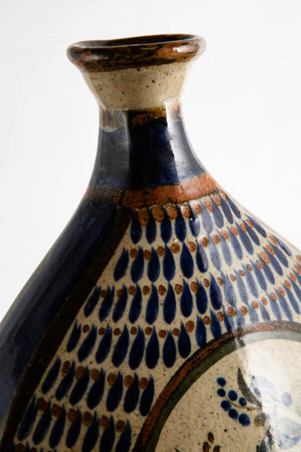 Mid Century Modern Pottery Vase Studio Salvador Carmona Blue White Black Bird - Image 10