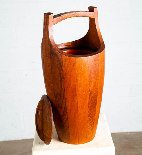 Mid Century Danish Modern Ice Bucket Dansk IHQ Jens Quistgaard Teak Orange Liner - Image 2