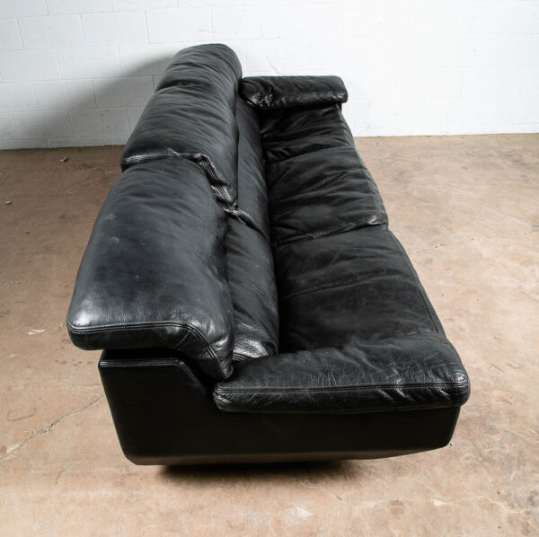 Mid Century Post Modern Leather Sofa Couch 3 Seater Marco Zani Italy Black 80s - Image 10