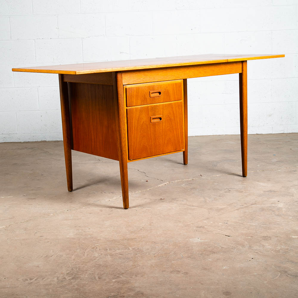 Mid Century Danish Modern Desk Drop Leaf Sliding Drawers Arne Vodder File Office - Image 2