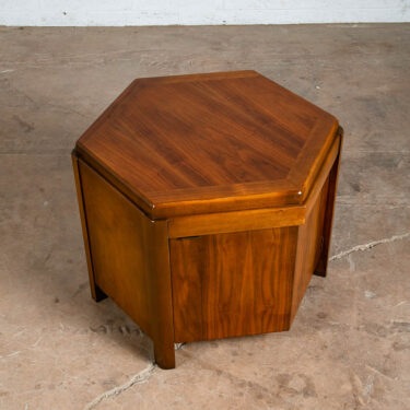 Mid Century Modern End Table Side Lane Hexagon Cabinet Storage Danish Walnut Mcm